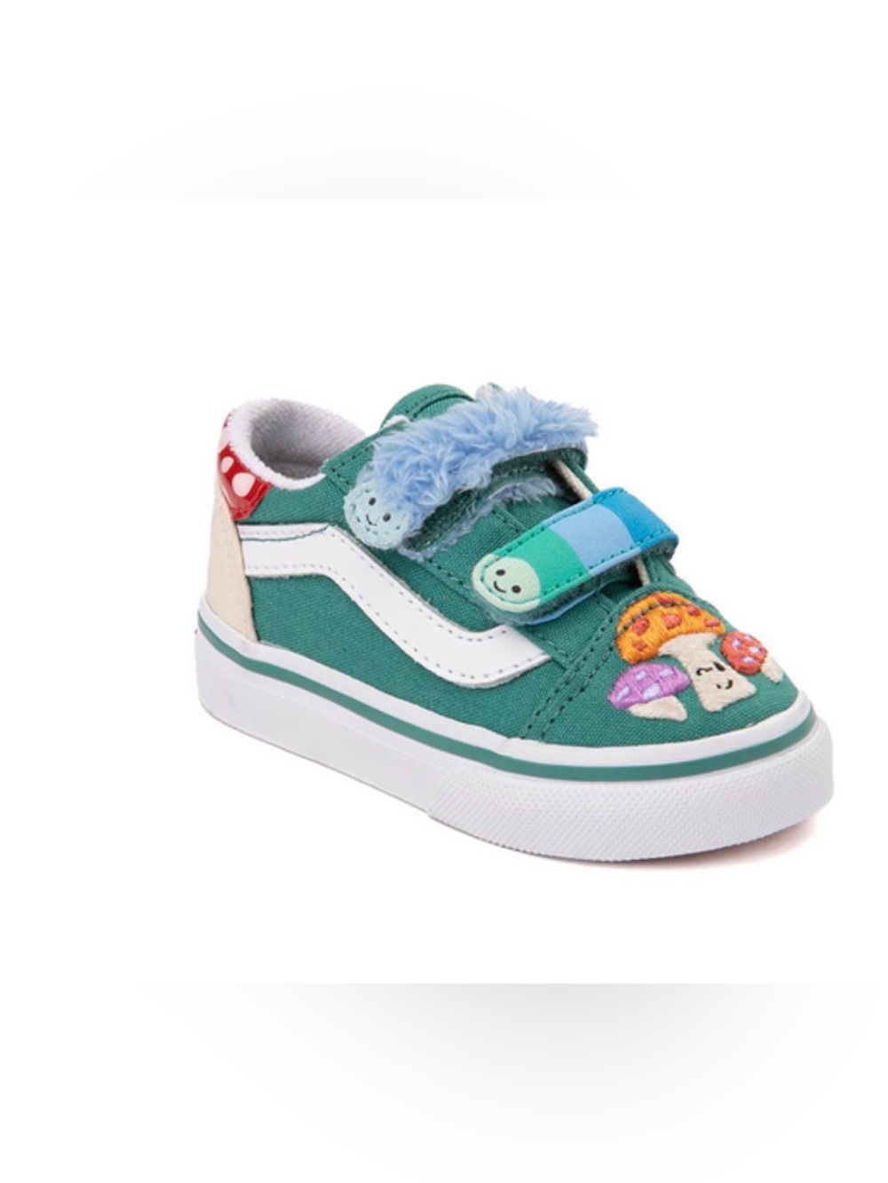 Vans Kids Green Canvas Old Skool V Sneaker with Mushroom Patches